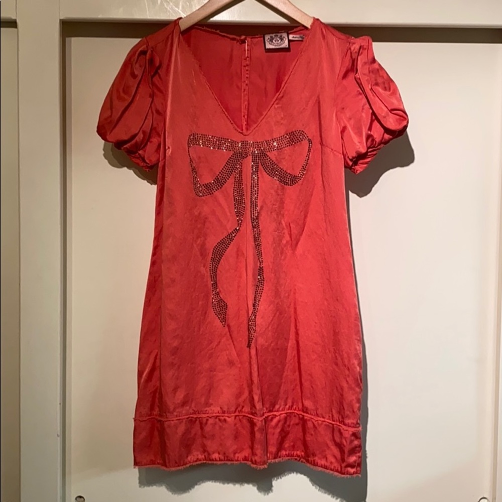 Juicy Couture Silk Pink Embellished Bow Dress